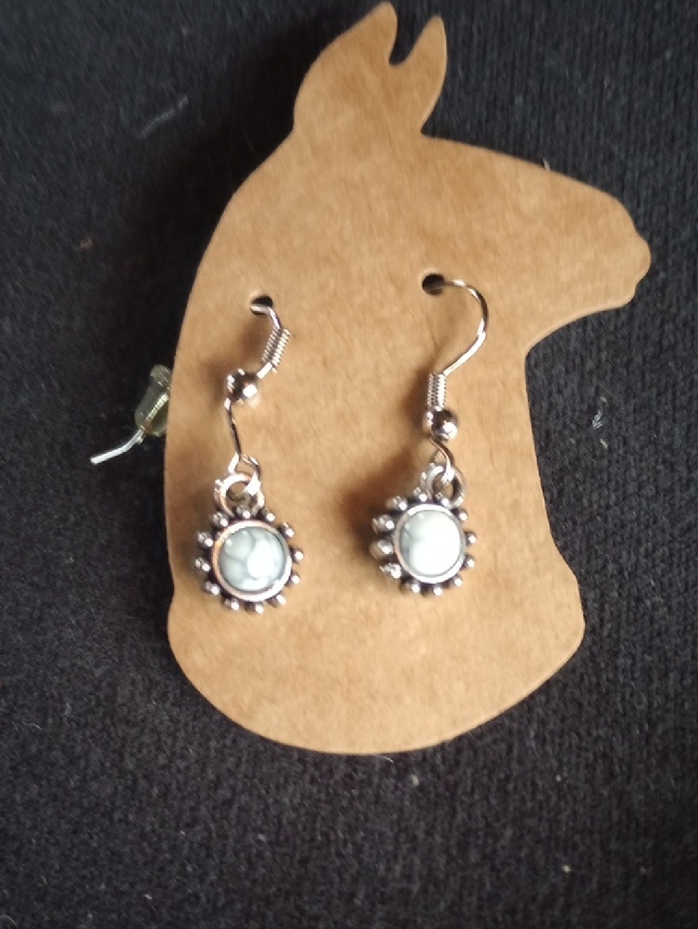 Hand Crafted Silver-Tone Drop Earrings with White Marbled Stone